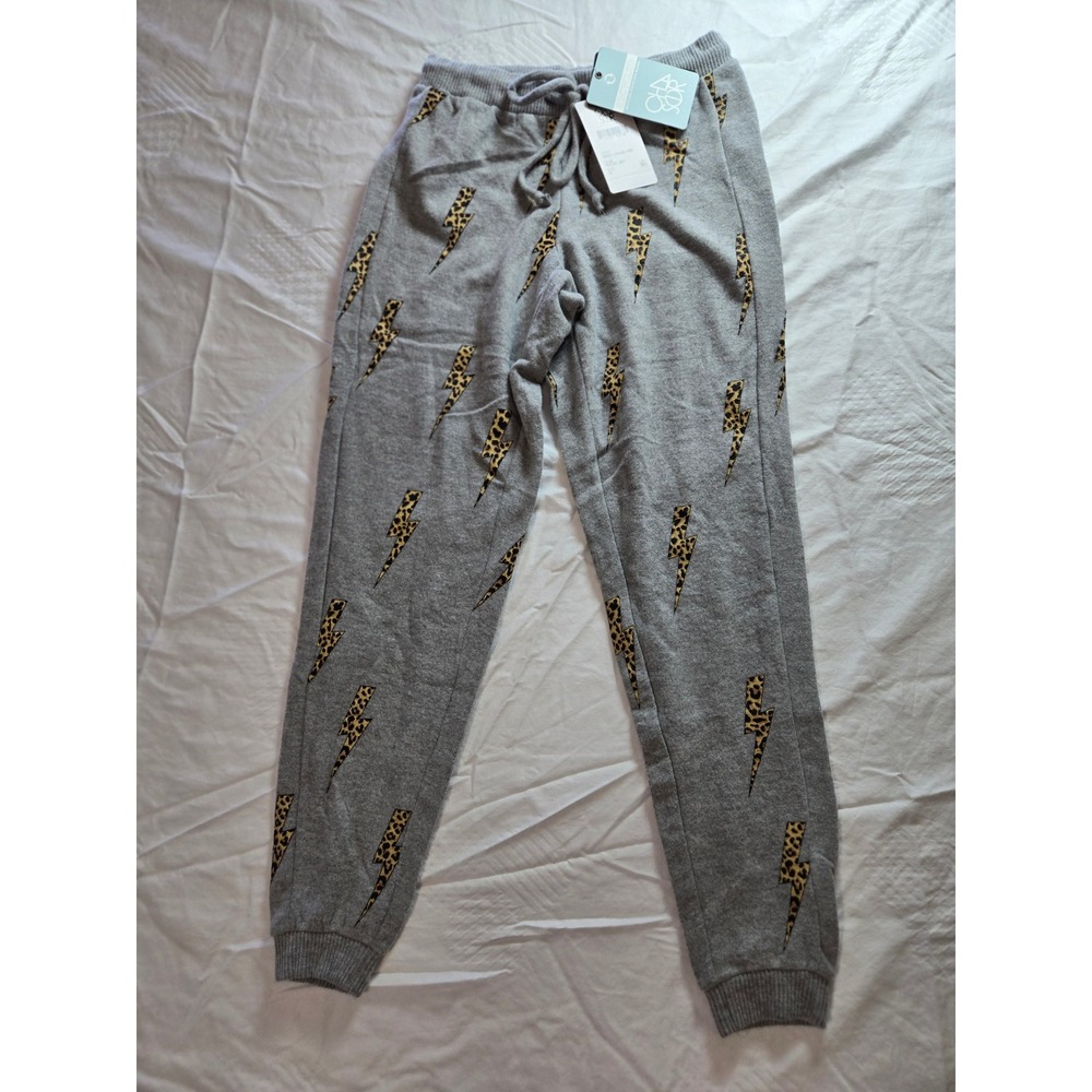 Chaser Heather Grey Leopard Lightning Bolt Joggers CW8597 XS NWT